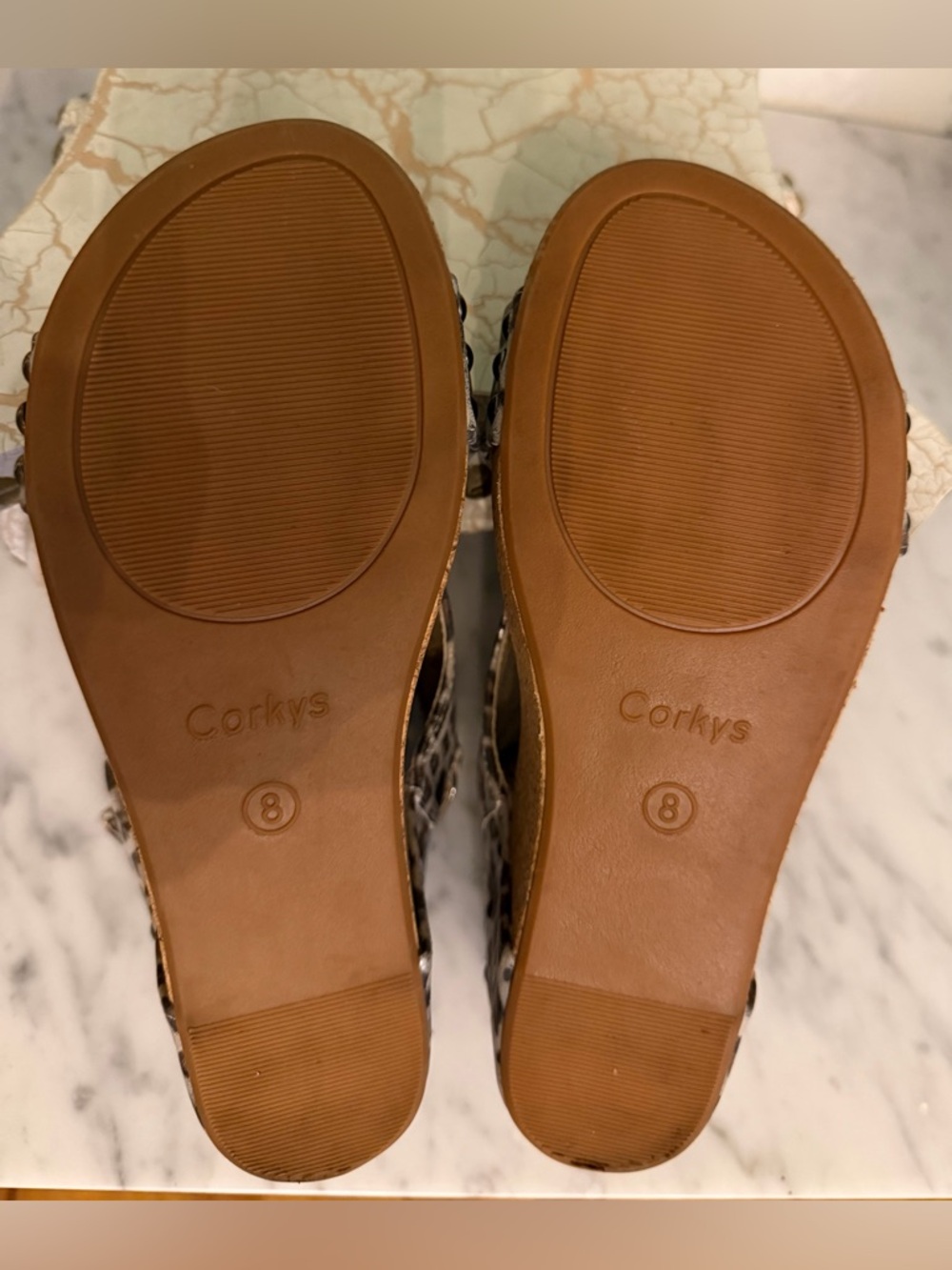 Corkys Carly Metallic Leopard Print Cork Wedge Sandals - Brown/Tan/Black - Picture 7 of 7